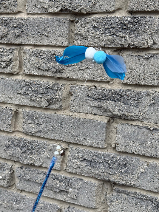Blue Fairy Sticks (Blue Tapered Feathers with Puff Balls)