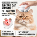 Electric smart pet massager being used on longhair cat for head and neck full body relaxation