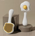 Cute fried egg one-click self-cleaning pet slicker brush for cats and dogs