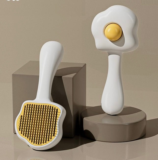 Cute fried egg one-click self-cleaning pet slicker brush for cats and dogs