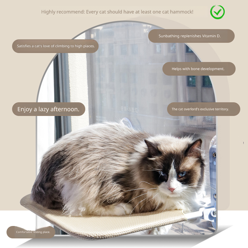 Foldable summer mesh cat window hammock mounted on glass window with suction cups