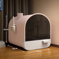 Pink Sweet Steamboat enclosed cat litter box with pull-out drawer tray, chimney vent, and scoop holder