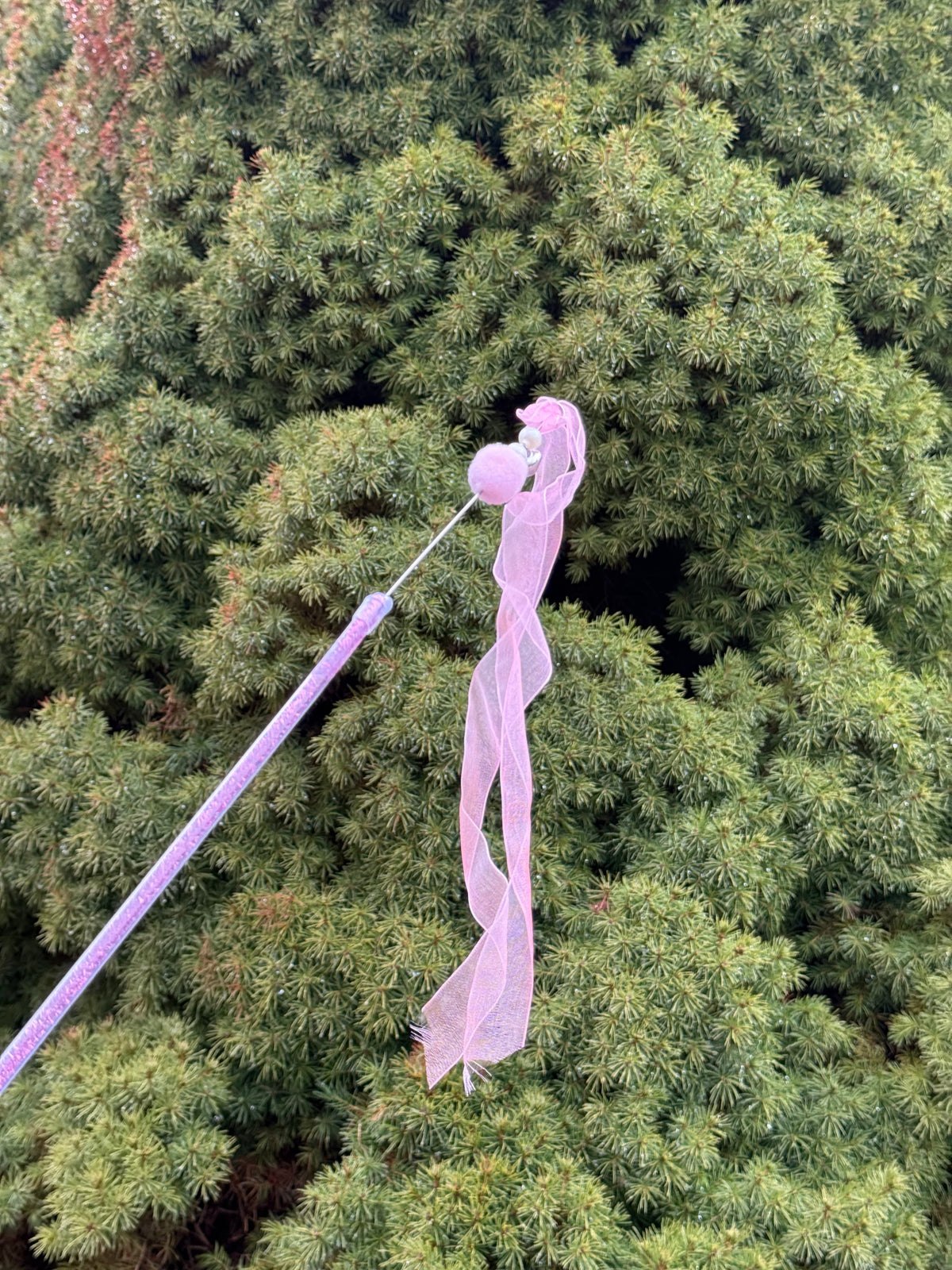 Pink Pet Wand Mesh Lace with Puff Balls