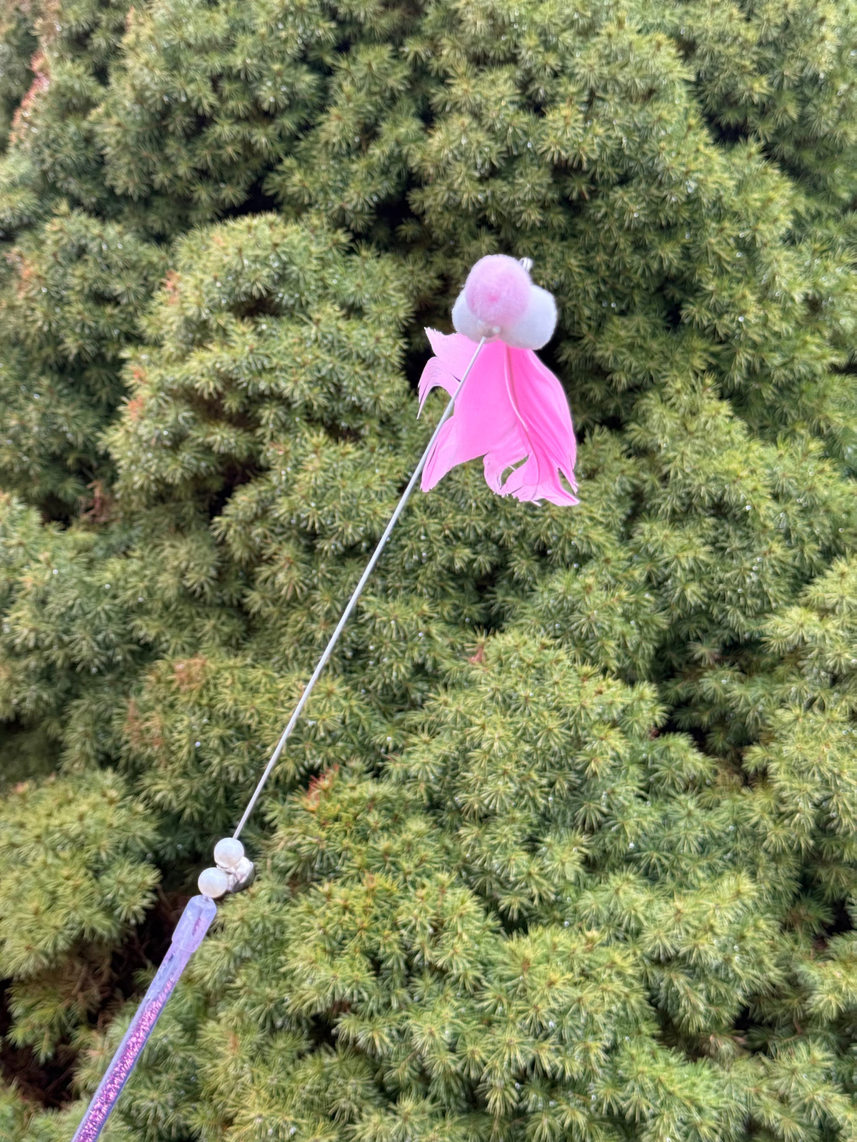 Pink Pet Wand Tapered Feathers with Puff Balls