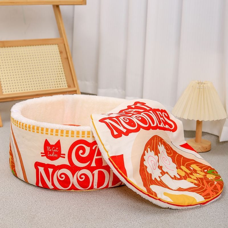 instant ramen cup noodle plush cat bed with detachable lid and cushion